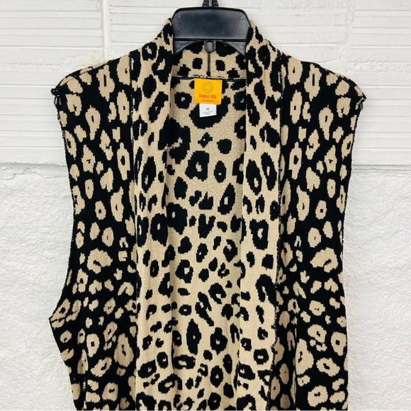 Ruby Rd. Black and Tan Animal leopard Print sleeveless open front cardigan SZ 1X - Picture 4 of 10